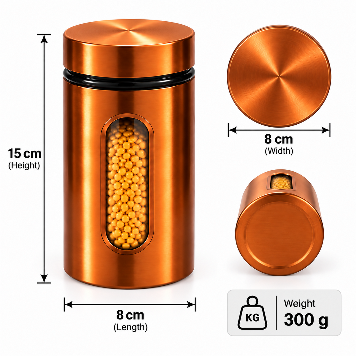 Copper finish 600 ml kitchen storage jar dimensions and weight