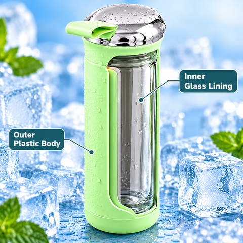 400ml Glass Water Bottle with Protective Plastic Body