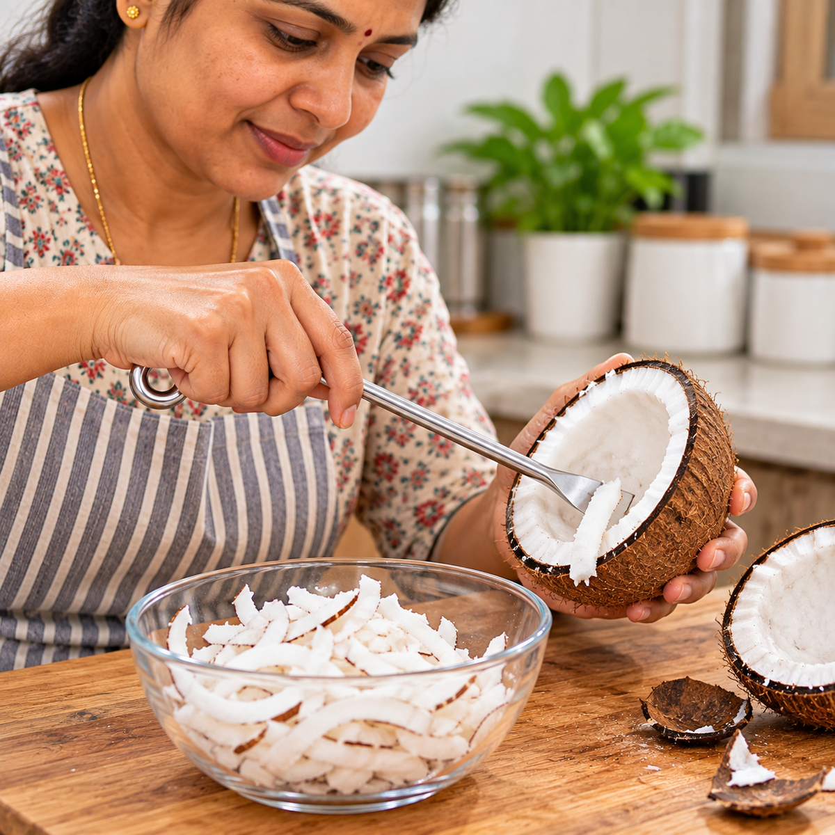 Coconut remover in use