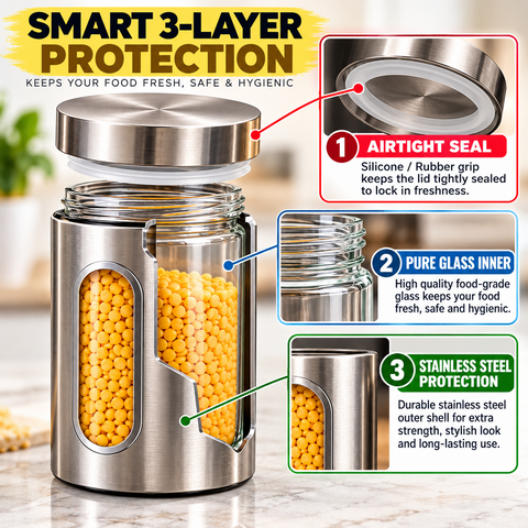 600ml Airtight Stainless Steel & Glass Storage Container