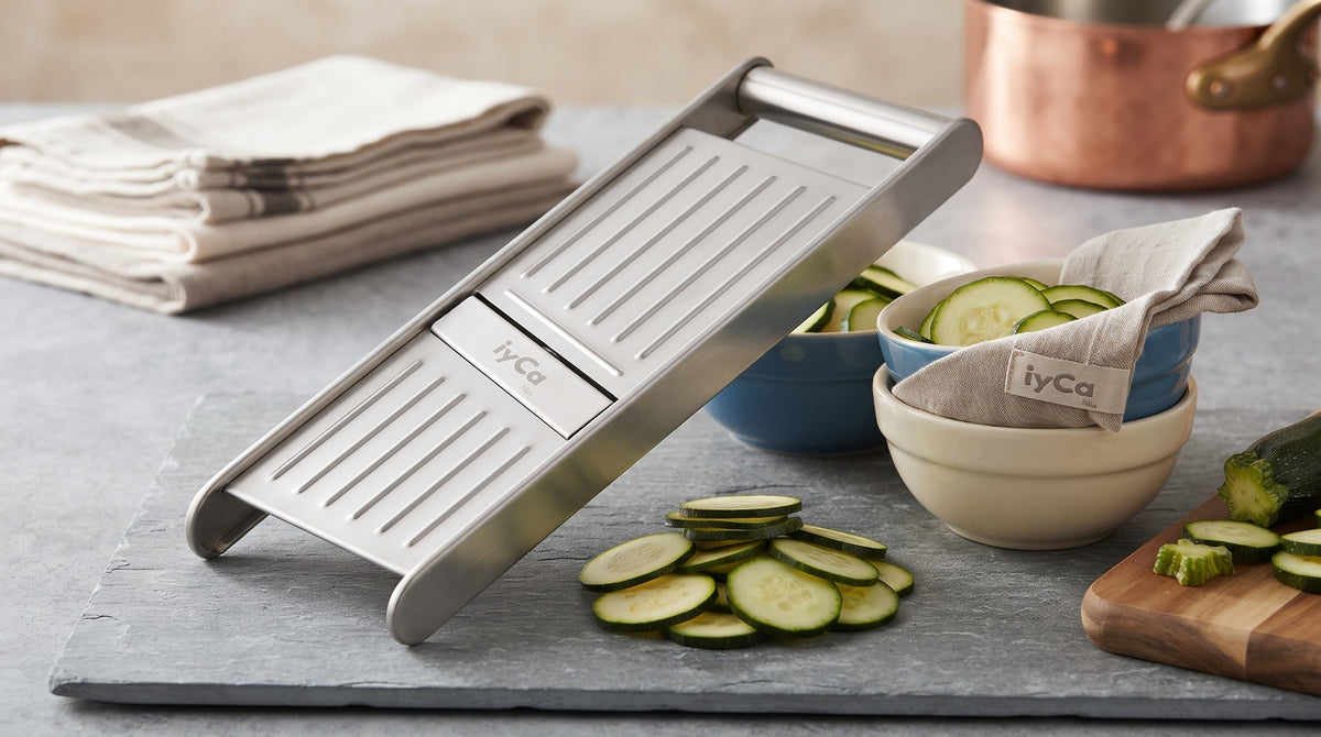 Stainless steel vegetable slicer in kitchen