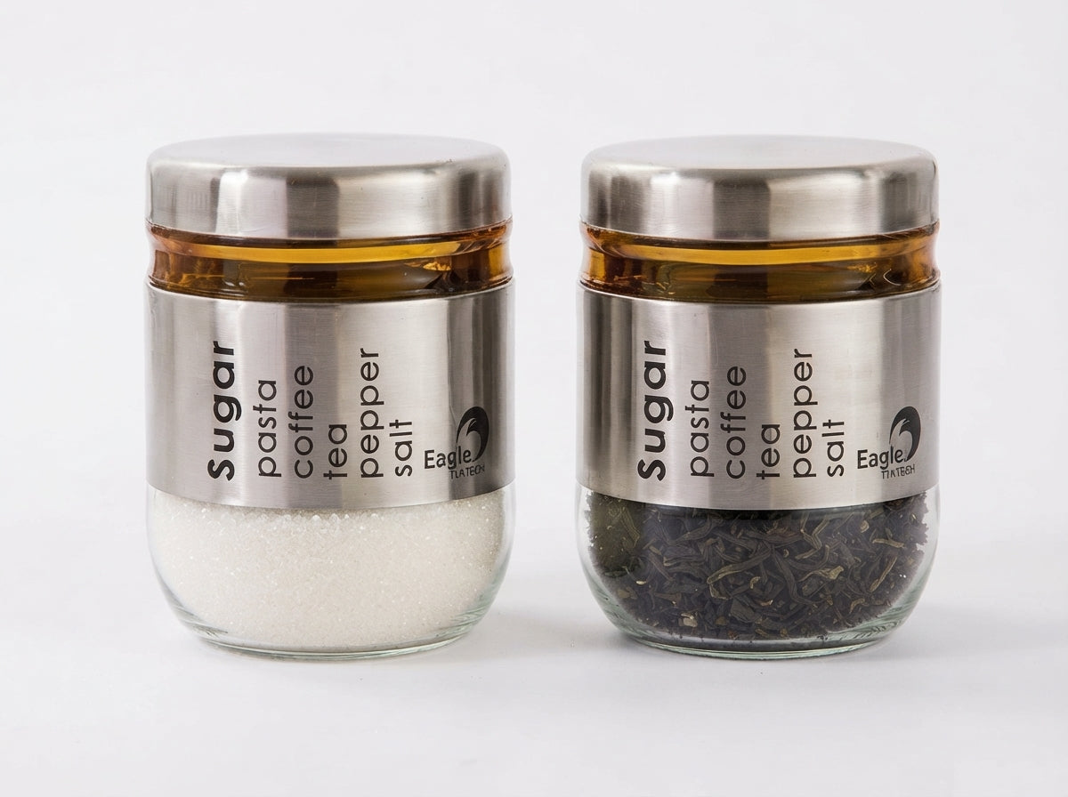Glass Kitchen Storage Jars with Stainless Steel Cover – Pack of 2
