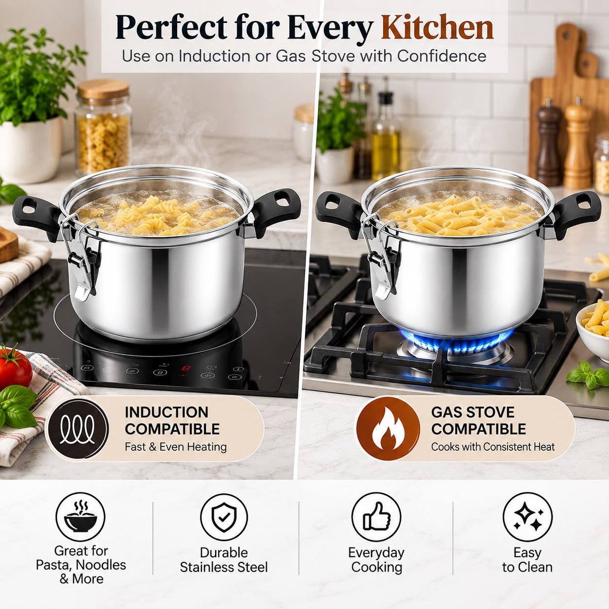 Stainless steel cooking pot induction and gas stove compatible