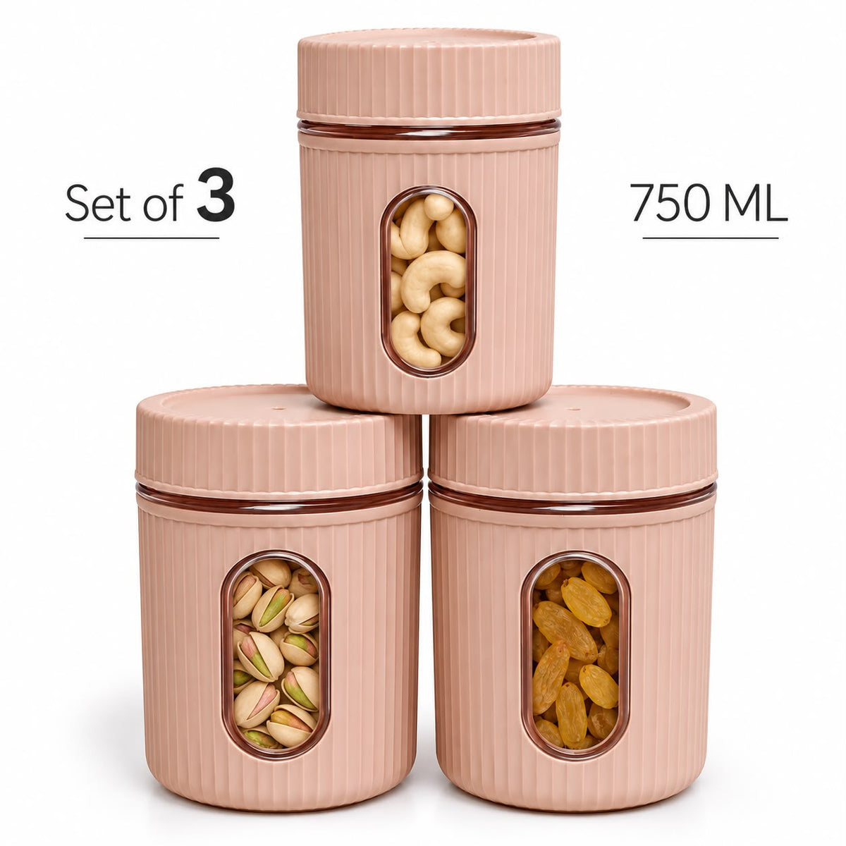 Set of 3 750ml kitchen storage containers for dry fruits and snacks