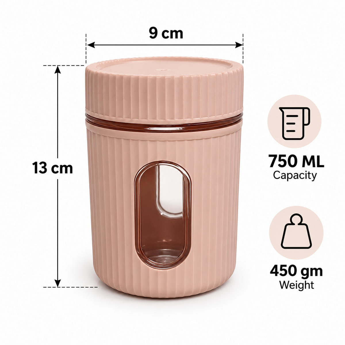 750ml airtight storage container dimensions 9 cm by 13 cm