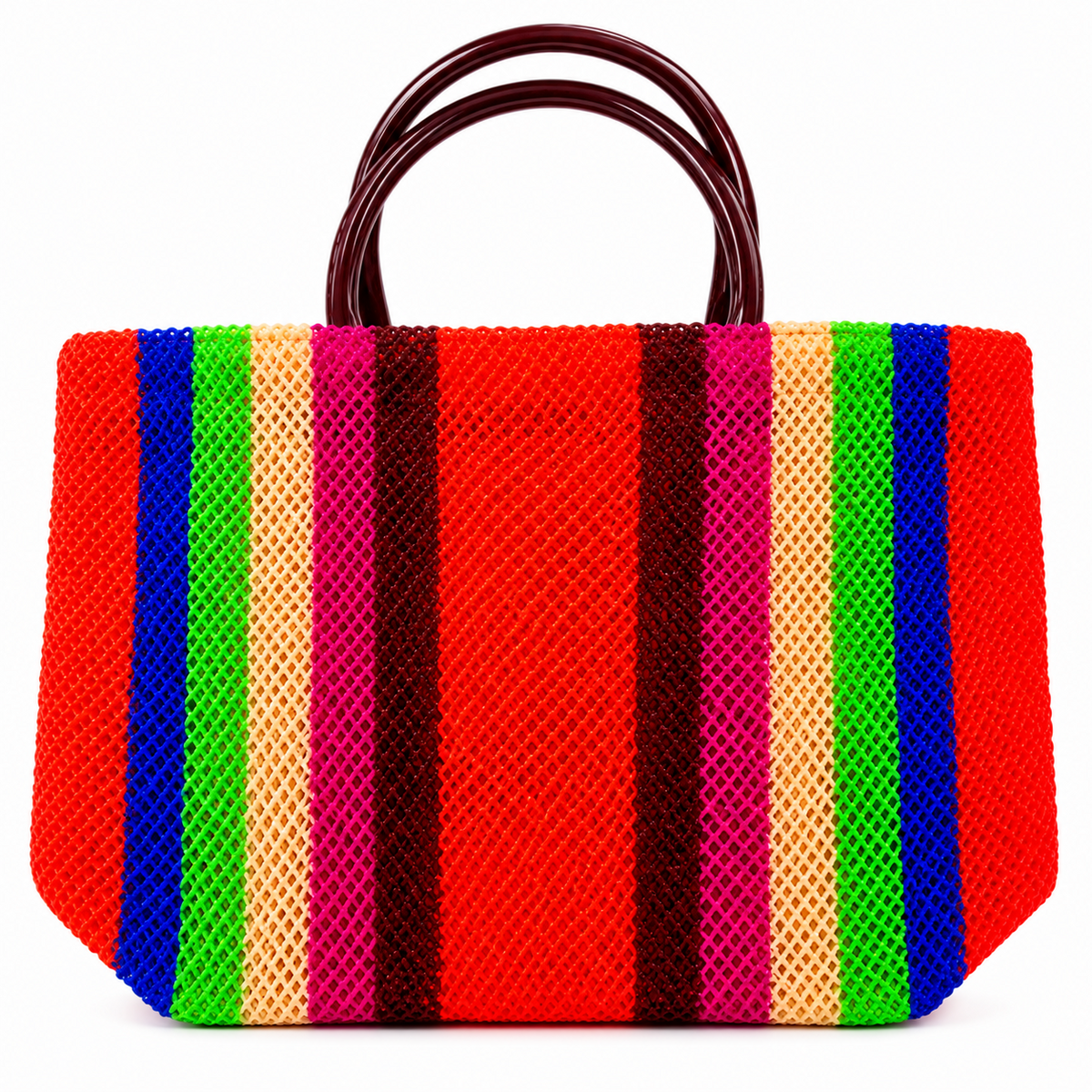 Multicolor reusable mesh shopping tote bag front view