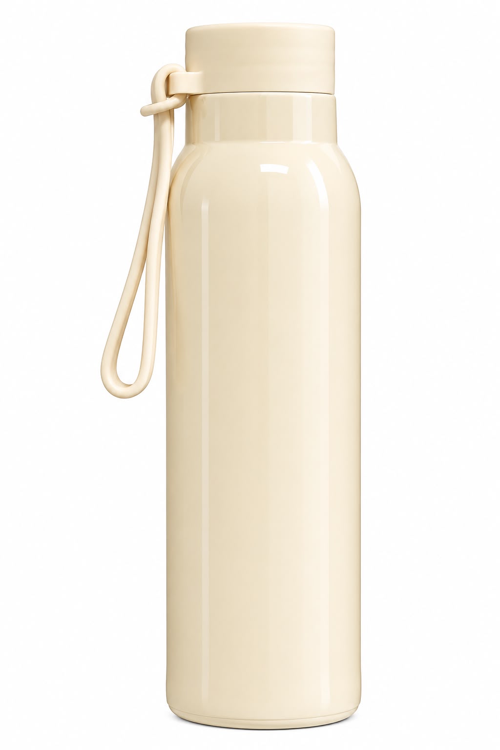 Cream portable water bottle with carry loop