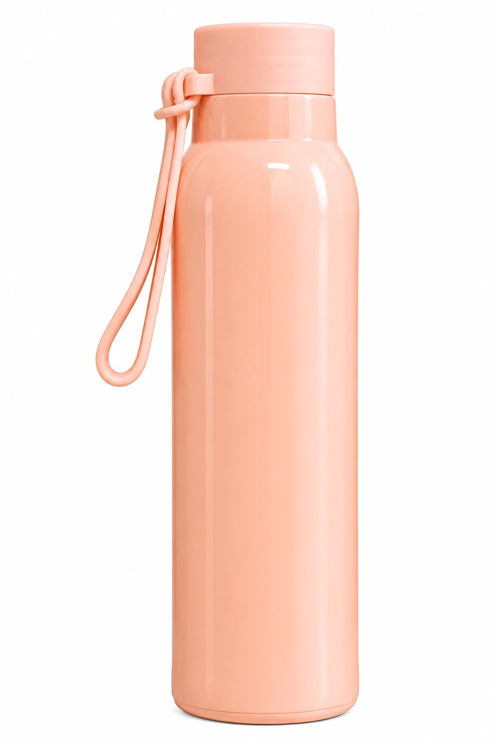 Peach portable water bottle with carry loop